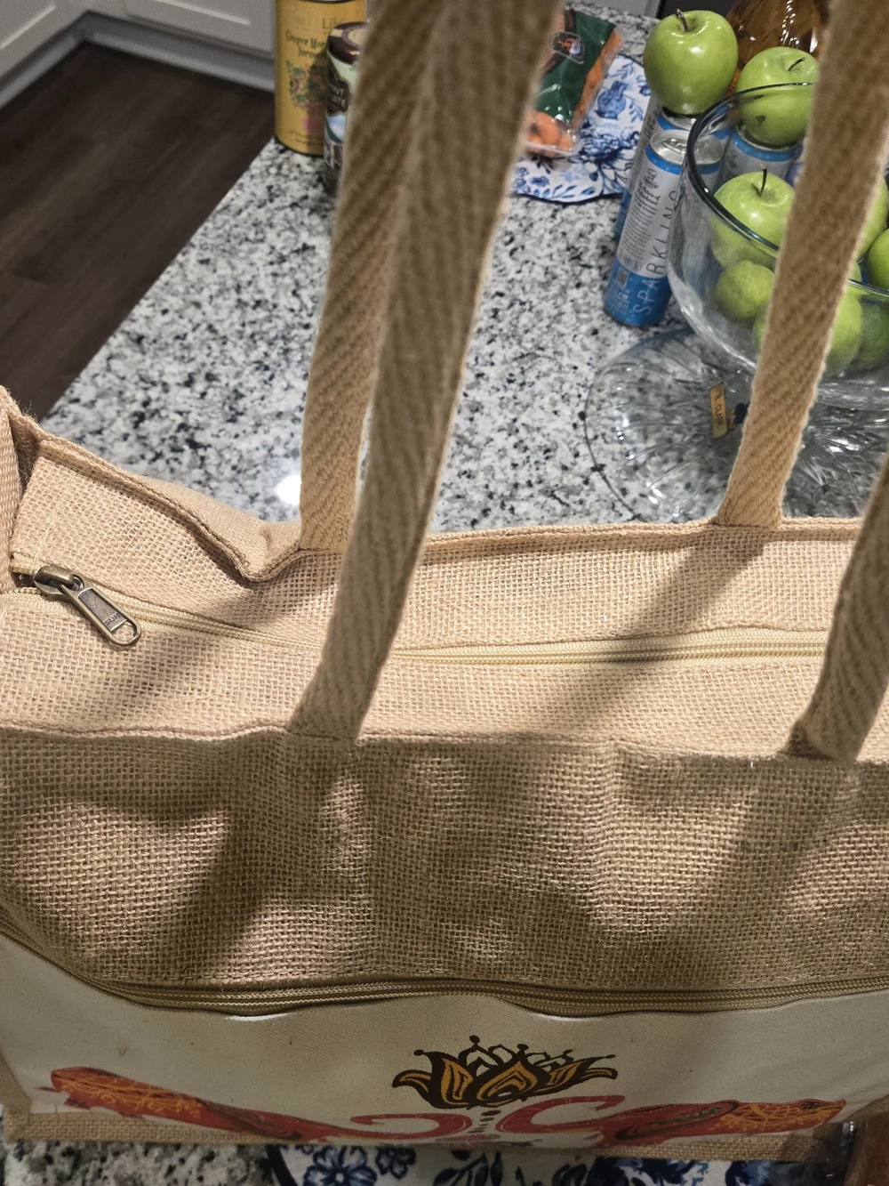 Canvas Jute Tote Bag with Red And Lotus Elephant Print